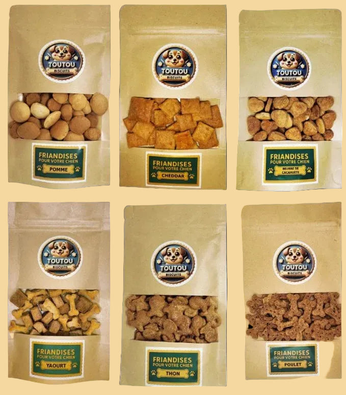 6 sachets kraft pour assortiments saveurs - toutou biscuits