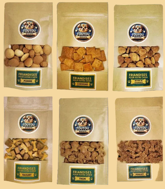 6 sachets kraft pour assortiments saveurs - toutou biscuits