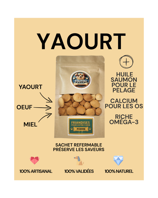 detail de la composition du yaourt et les plus de nos produits - toutou biscuits